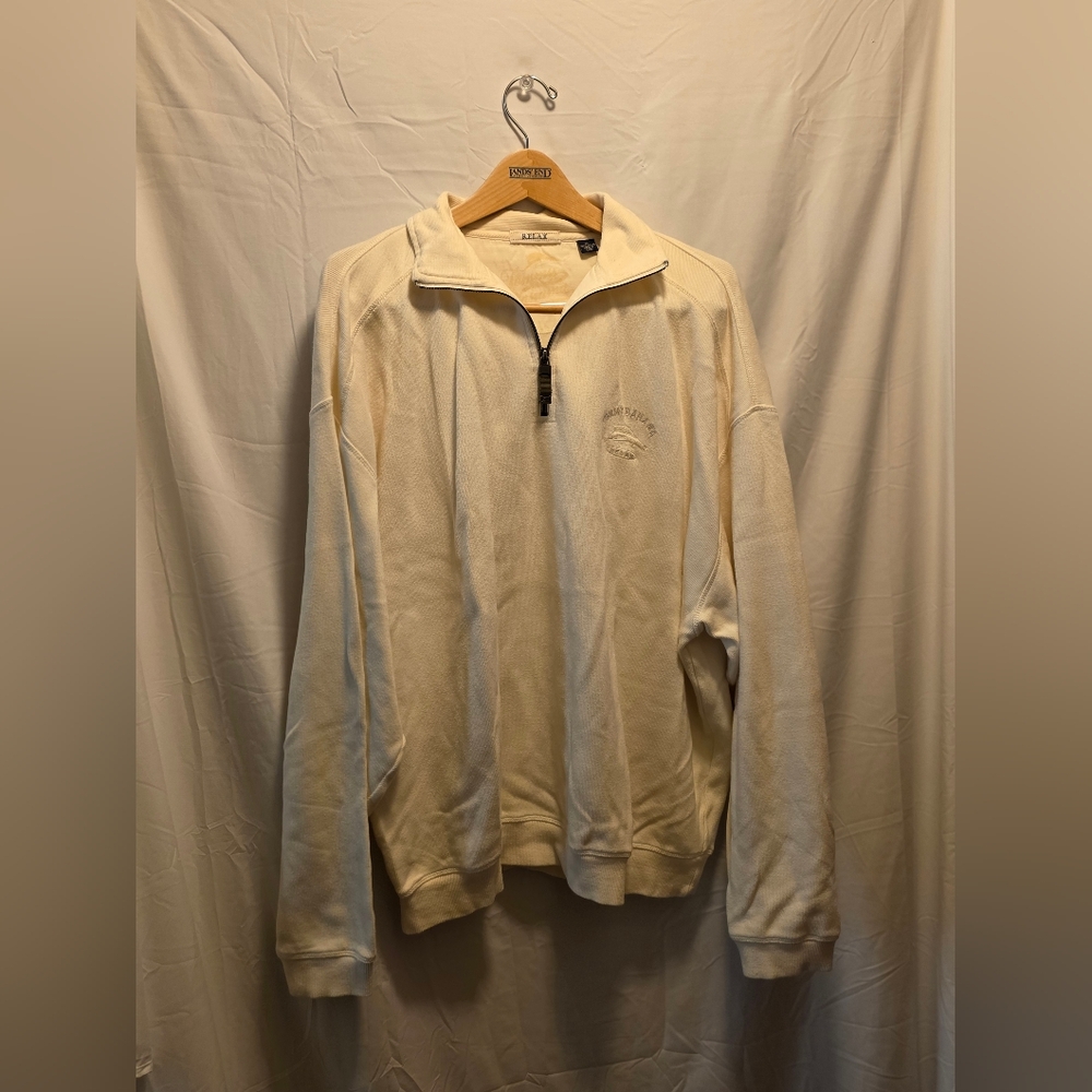 Tommy Bahama Cream Colored Sweatshirt Size XL Quarter Zip Collar